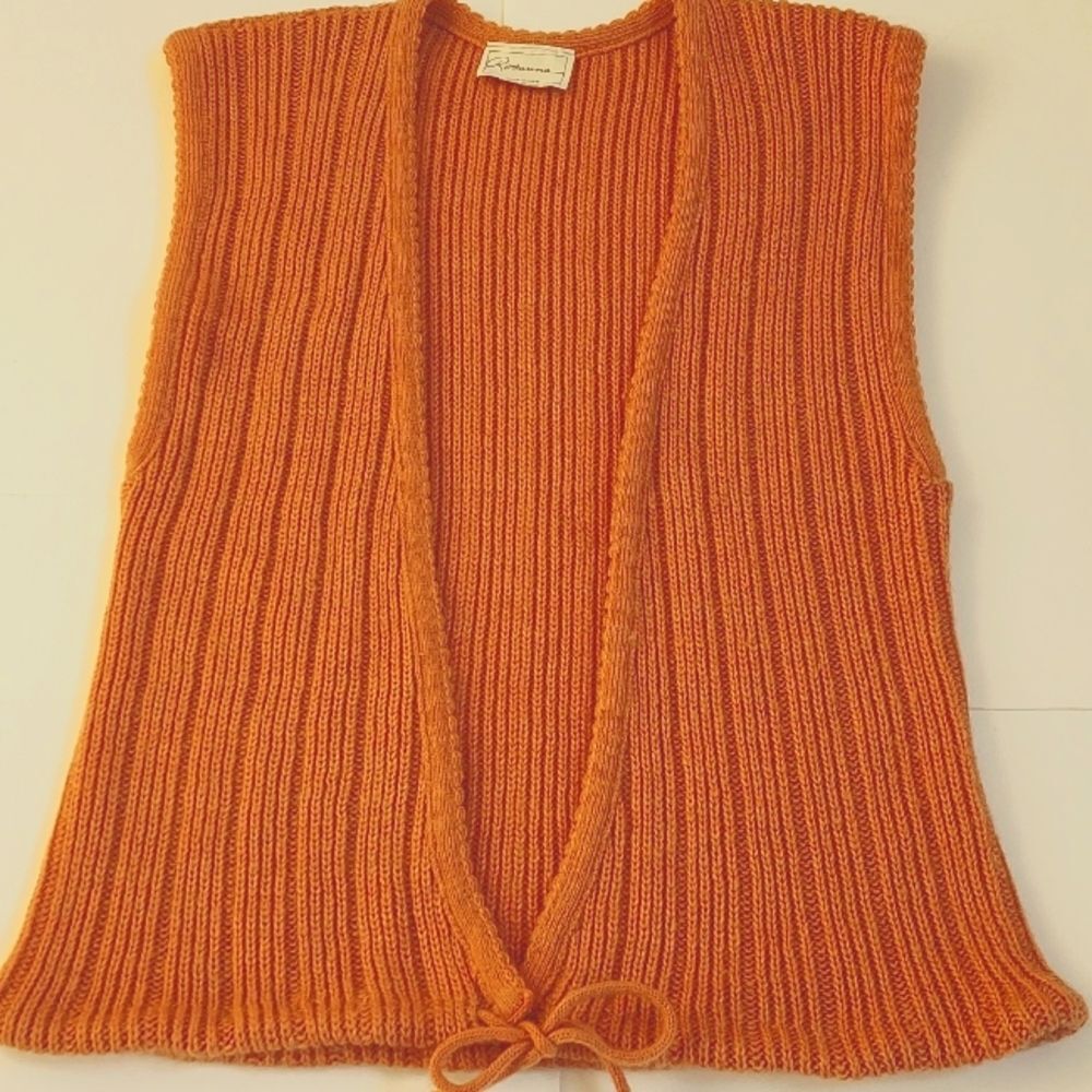 Vintage Ladies Rosanna Soft Pumpkin Mohair Blend Front Tie Vest Size Medium
